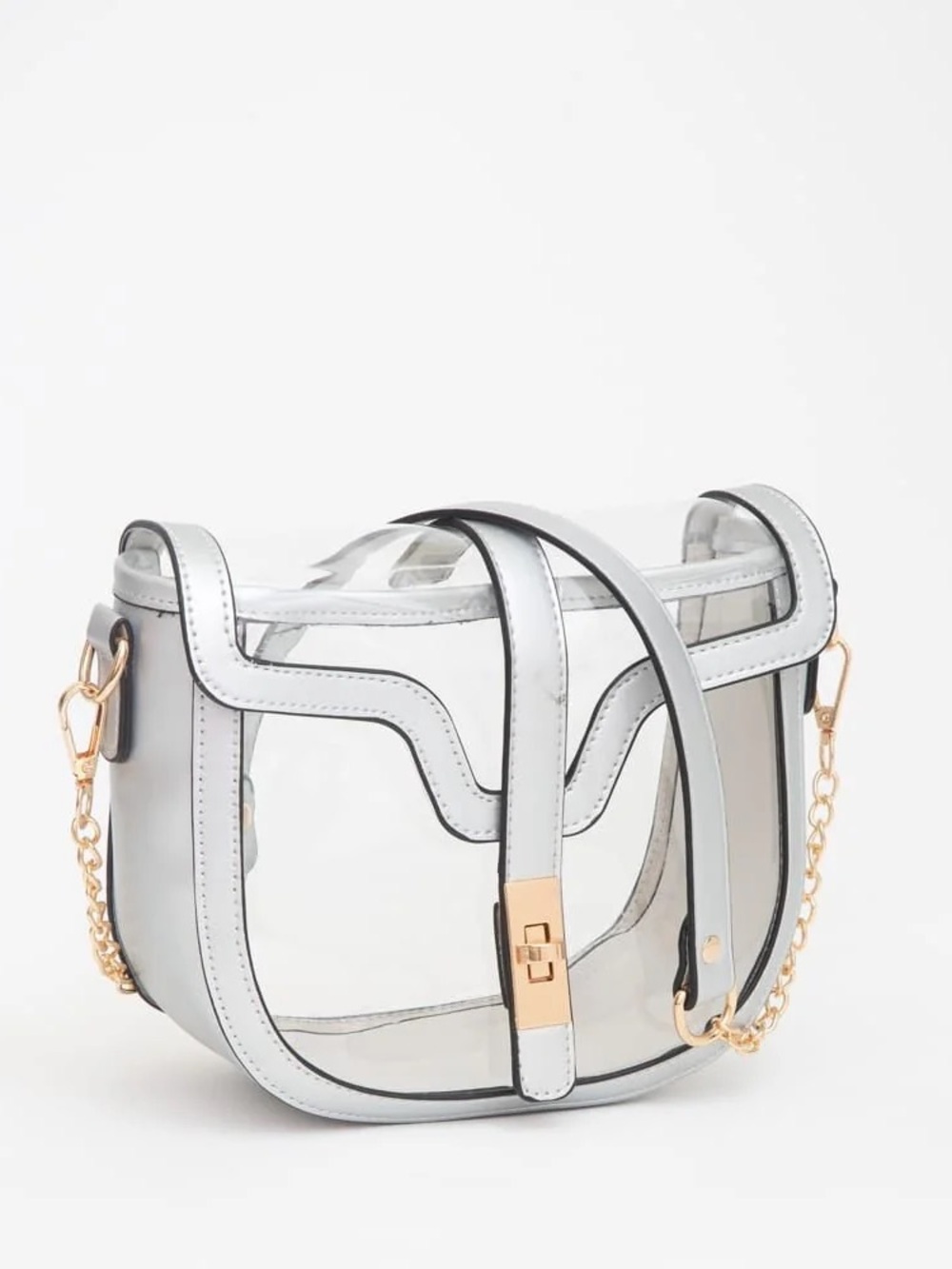 Transparent White Crossbody Bag with Gold Chain Accent